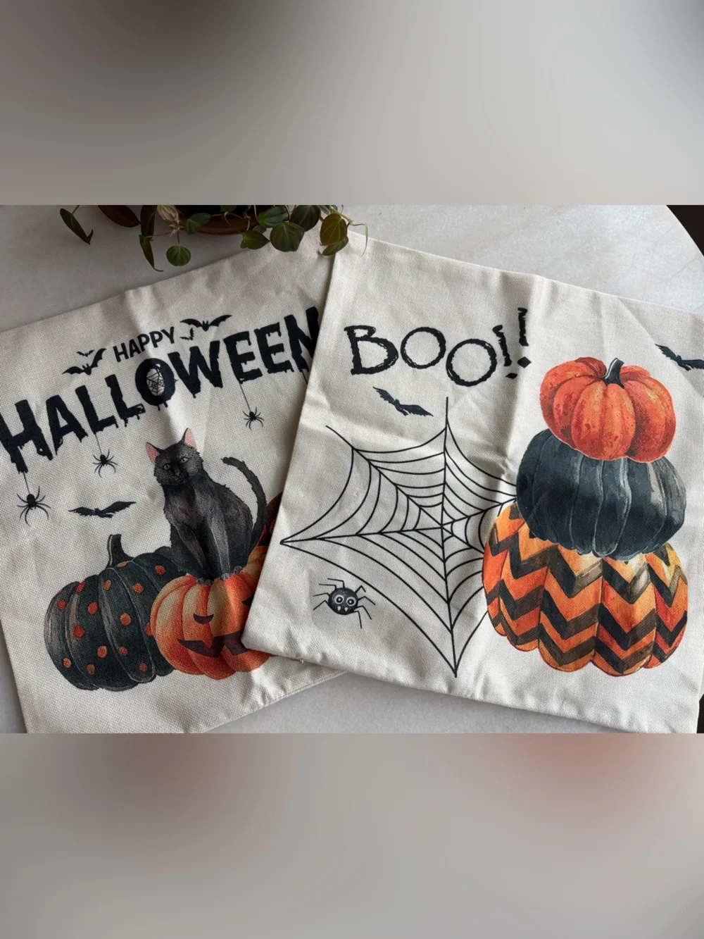 Halloween Cat Pumpkin Throw Pillow Covers - Black cat and Pumpkin stack 2 qty